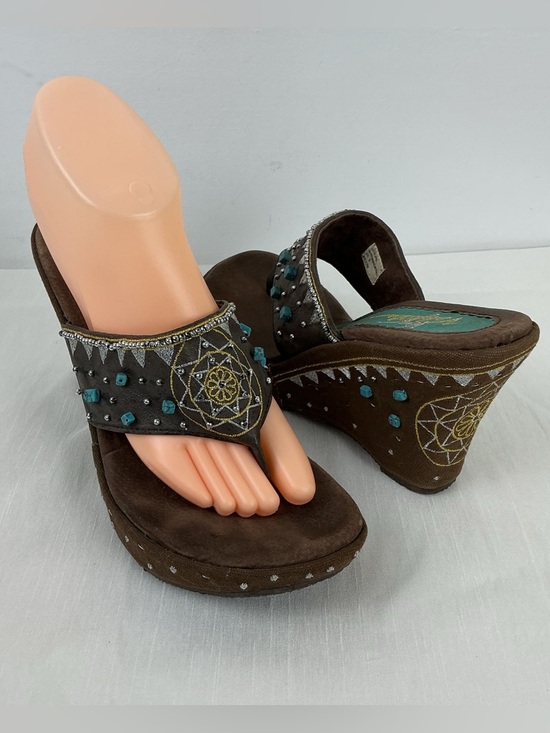 Very Volatile Shoes - Boho Turquoise Beaded Wedge Sandals